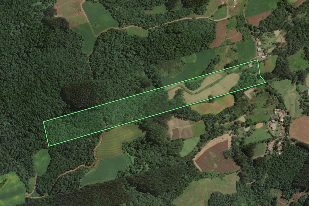 Imagem de satélite do imóvel rural em Santa Terezinha (SC), com o contorno declarado no CAR desenhado por cima.