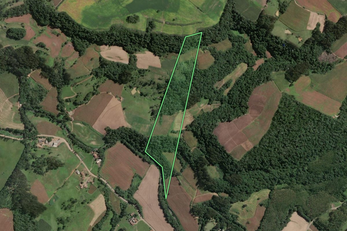 Imagem de satélite do imóvel rural em Santa Terezinha (SC), com o contorno declarado no CAR desenhado por cima.