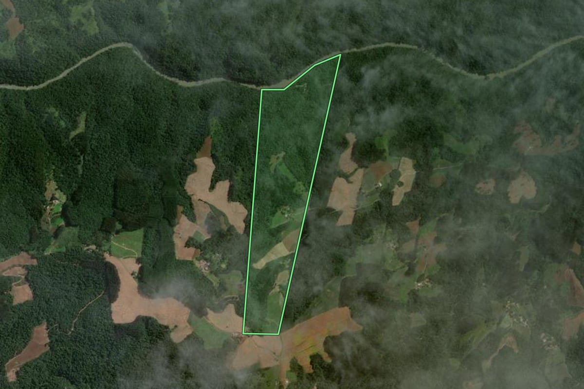 Imagem de satélite do imóvel rural em Santa Terezinha (SC), com o contorno declarado no CAR desenhado por cima.