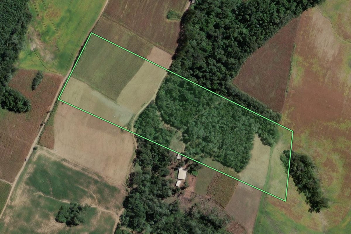 Imagem de satélite do imóvel rural em Santa Terezinha (SC), com o contorno declarado no CAR desenhado por cima.