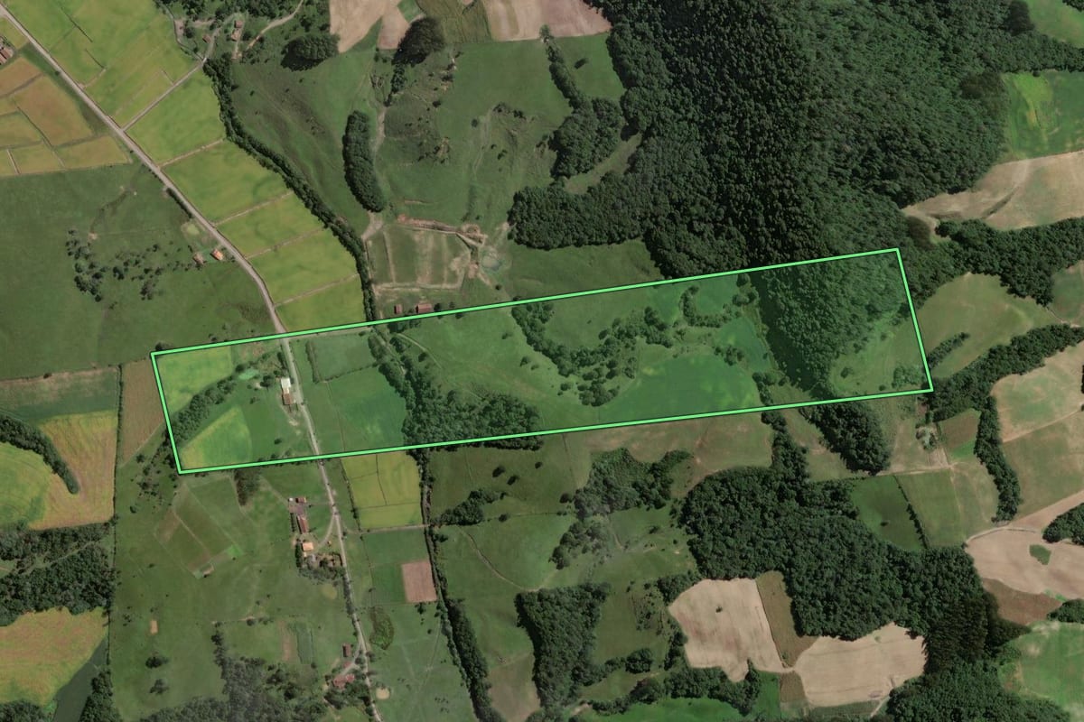 Imagem de satélite do imóvel rural em Santa Terezinha (SC), com o contorno declarado no CAR desenhado por cima.