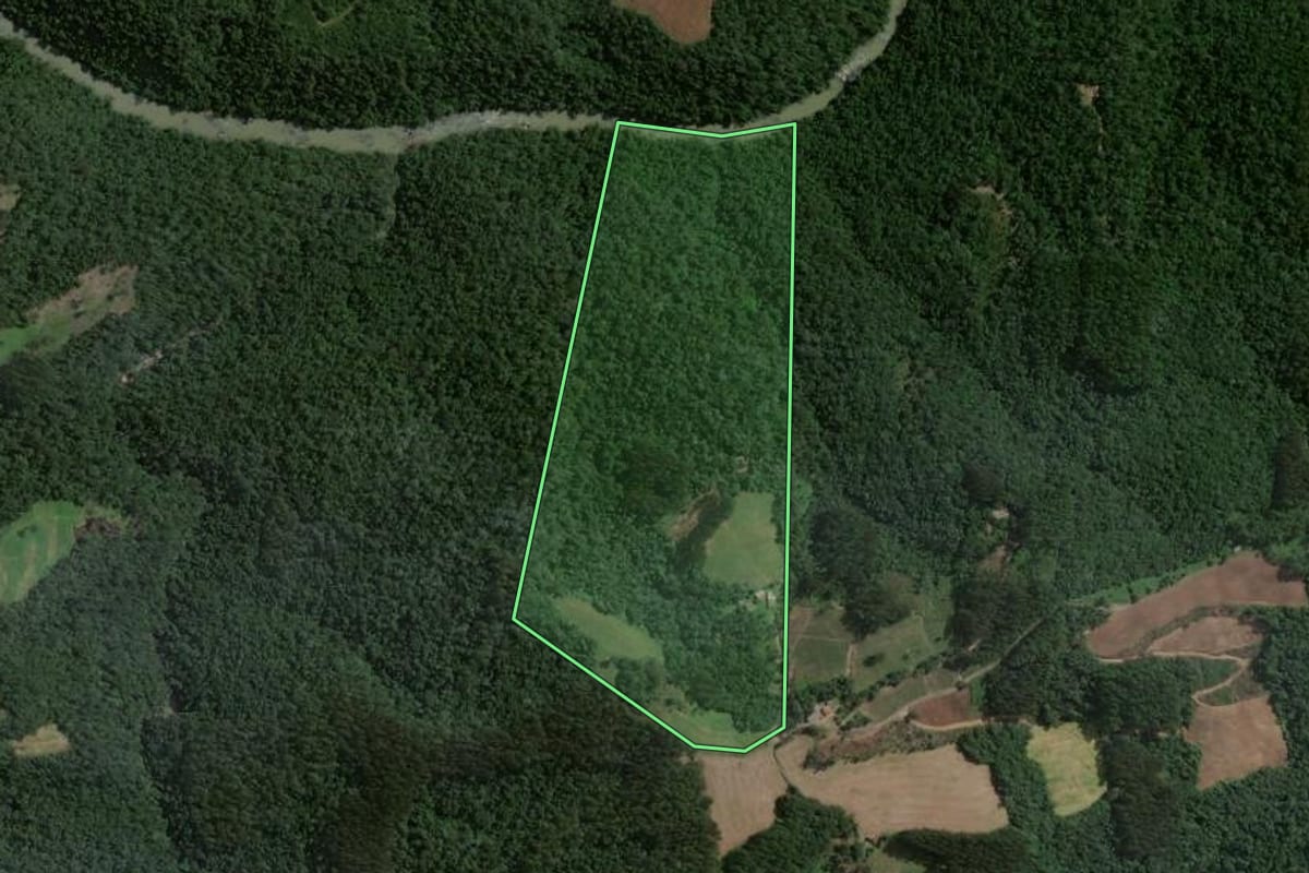 Imagem de satélite do imóvel rural em Santa Terezinha (SC), com o contorno declarado no CAR desenhado por cima.