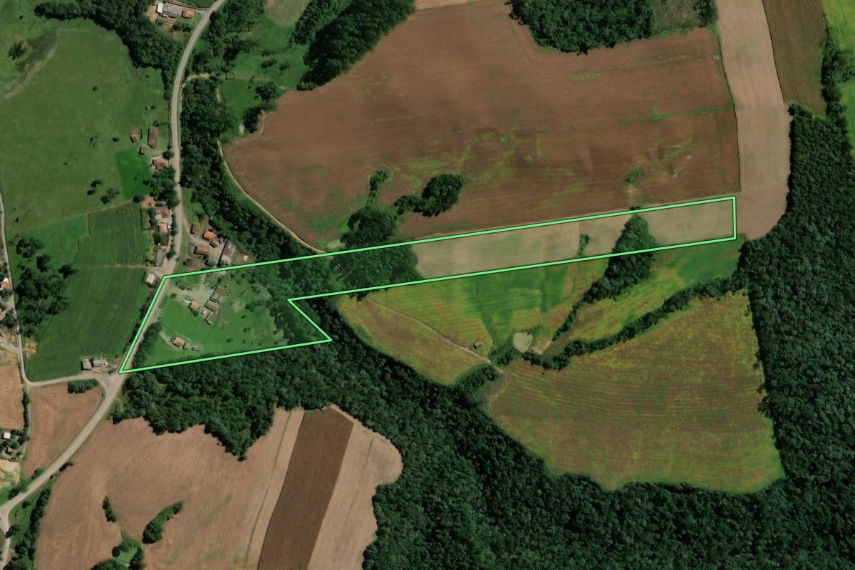 Imagem de satélite do imóvel rural em Santa Terezinha (SC), com o contorno declarado no CAR desenhado por cima.