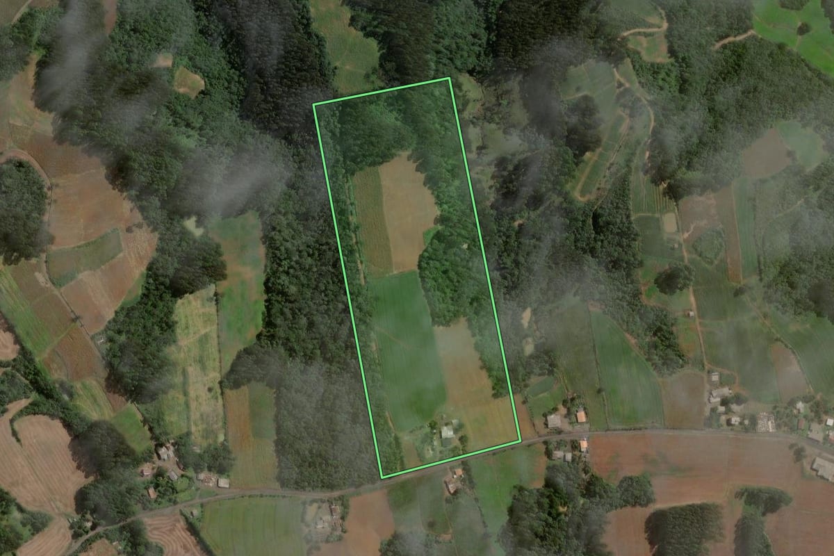 Imagem de satélite do imóvel rural em Santa Terezinha (SC), com o contorno declarado no CAR desenhado por cima.