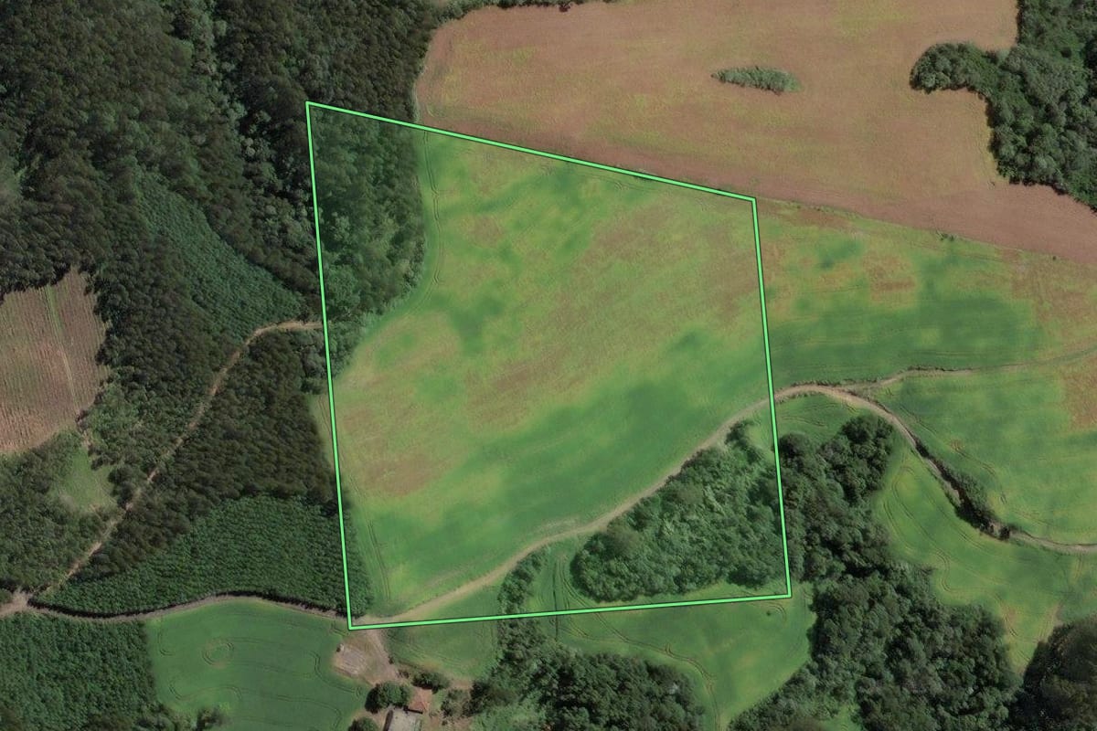 Imagem de satélite do imóvel rural em Santa Terezinha (SC), com o contorno declarado no CAR desenhado por cima.