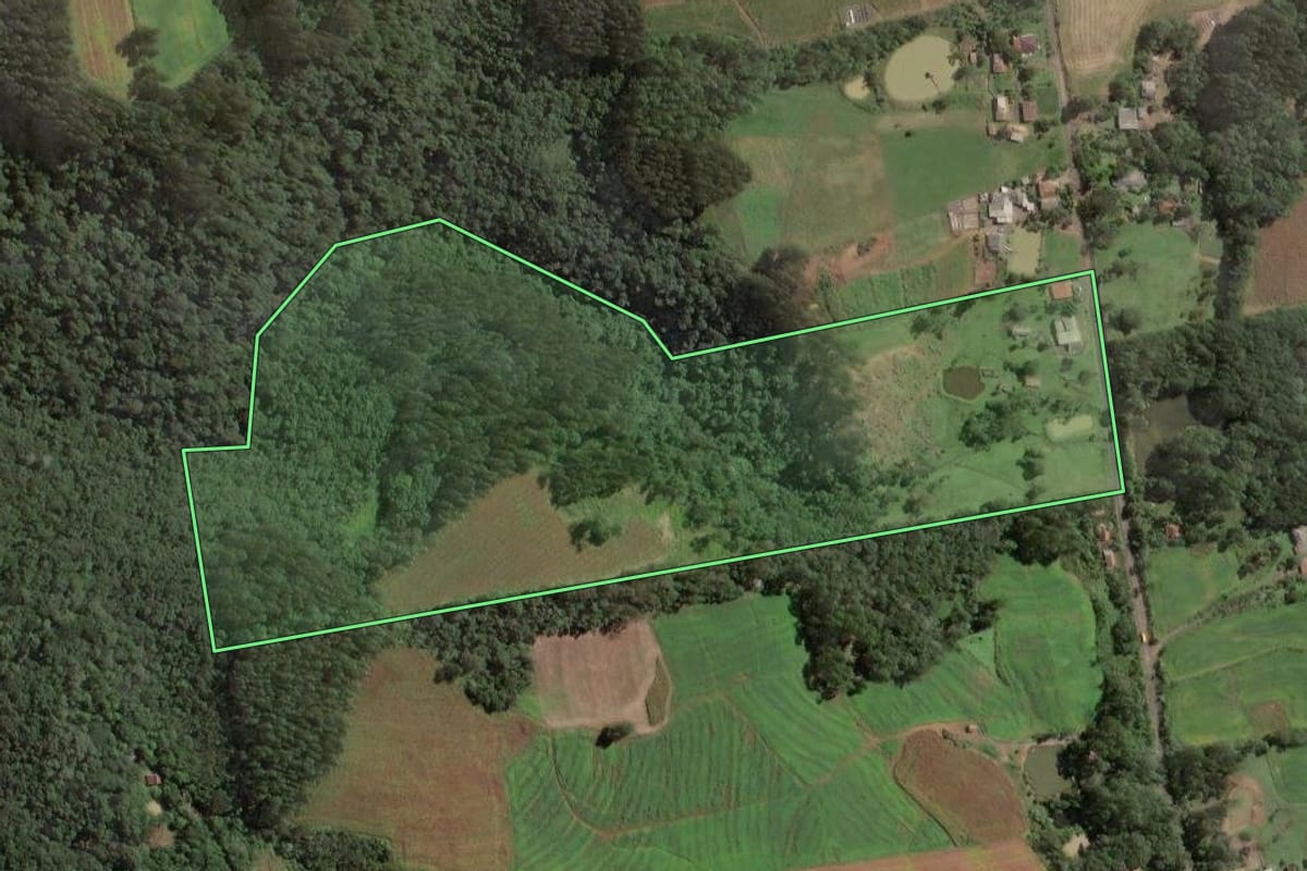 Imagem de satélite do imóvel rural em Santa Terezinha (SC), com o contorno declarado no CAR desenhado por cima.