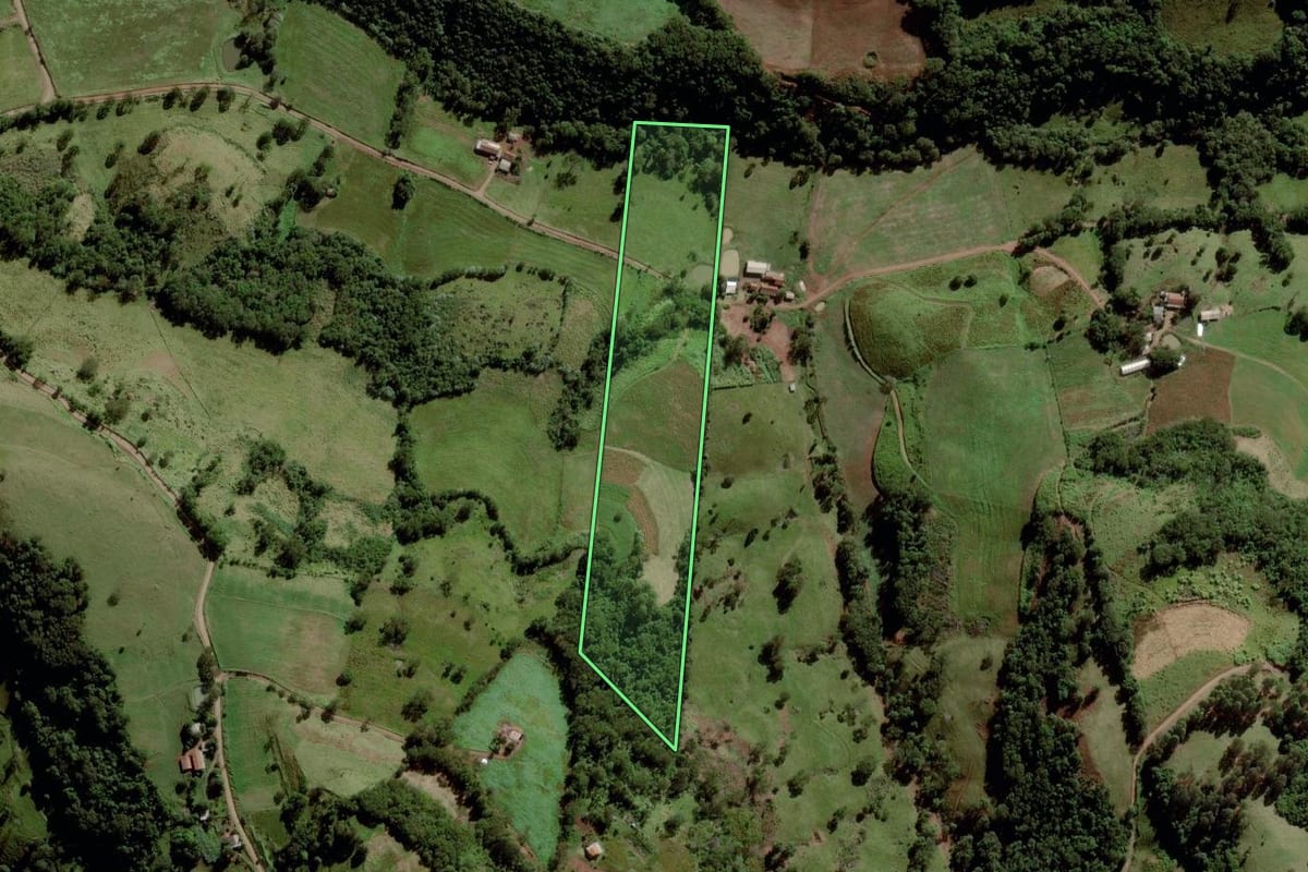 Imagem de satélite do imóvel rural em Santa Terezinha do Progresso (SC), com o contorno declarado no CAR desenhado por cima.