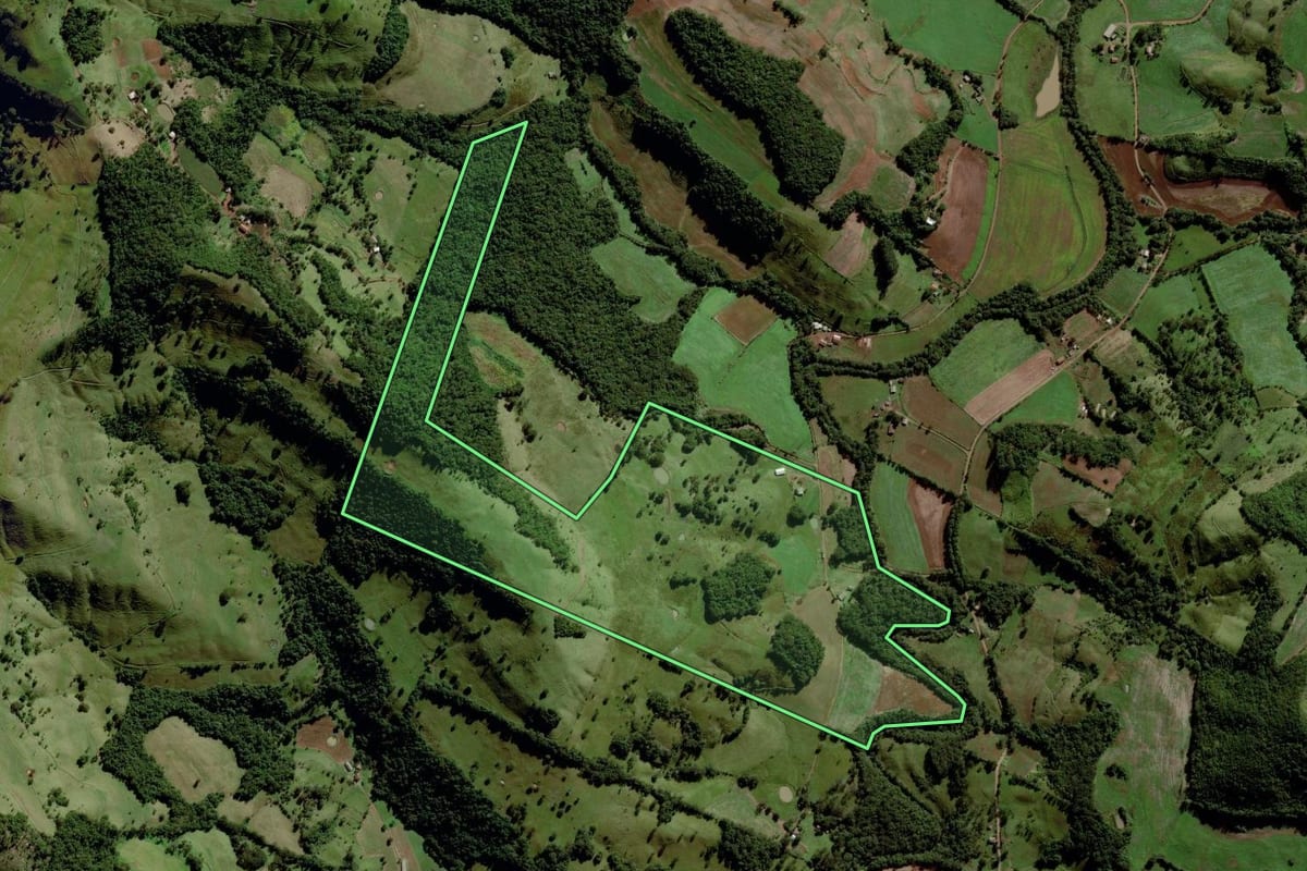 Imagem de satélite do imóvel rural em Santa Terezinha do Progresso (SC), com o contorno declarado no CAR desenhado por cima.