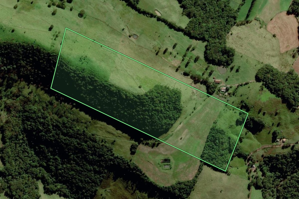 Imagem de satélite do imóvel rural em Santa Terezinha do Progresso (SC), com o contorno declarado no CAR desenhado por cima.