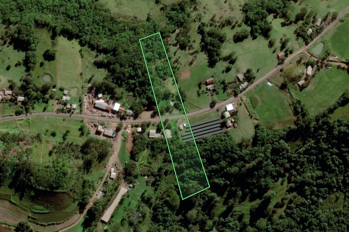 Imagem de satélite do imóvel rural em Santa Terezinha do Progresso (SC), com o contorno declarado no CAR desenhado por cima.