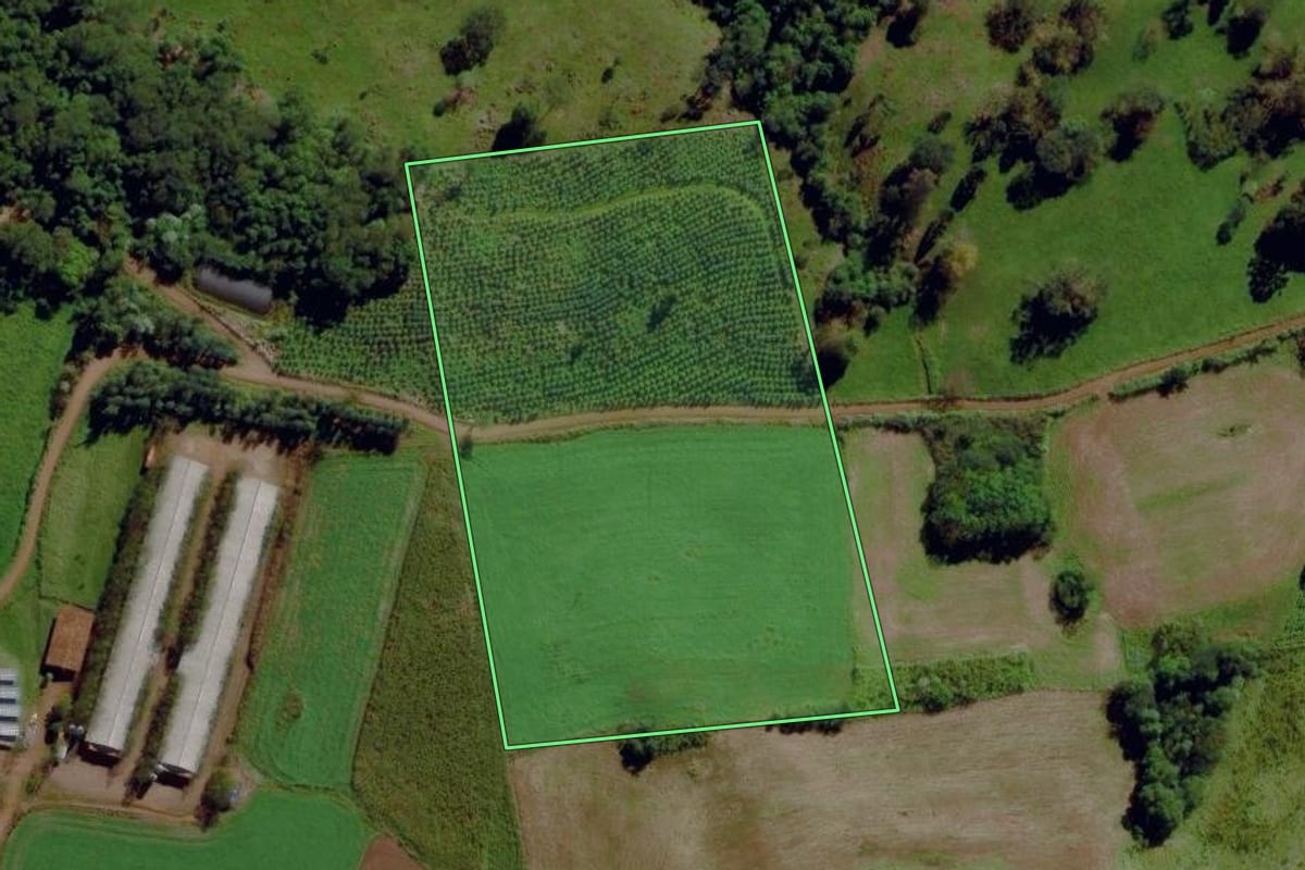 Imagem de satélite do imóvel rural em Santa Terezinha do Progresso (SC), com o contorno declarado no CAR desenhado por cima.