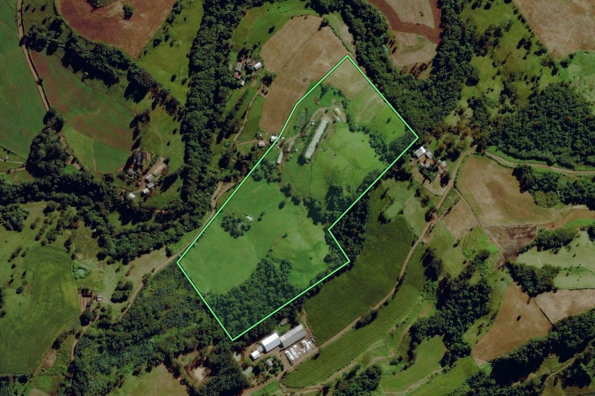 Imagem de satélite do imóvel rural em Santa Terezinha do Progresso (SC), com o contorno declarado no CAR desenhado por cima.