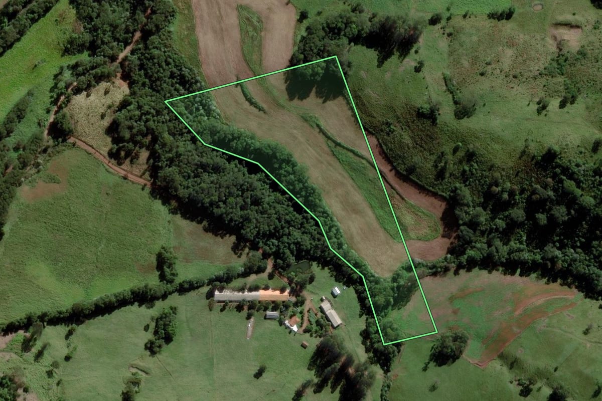 Imagem de satélite do imóvel rural em Santa Terezinha do Progresso (SC), com o contorno declarado no CAR desenhado por cima.