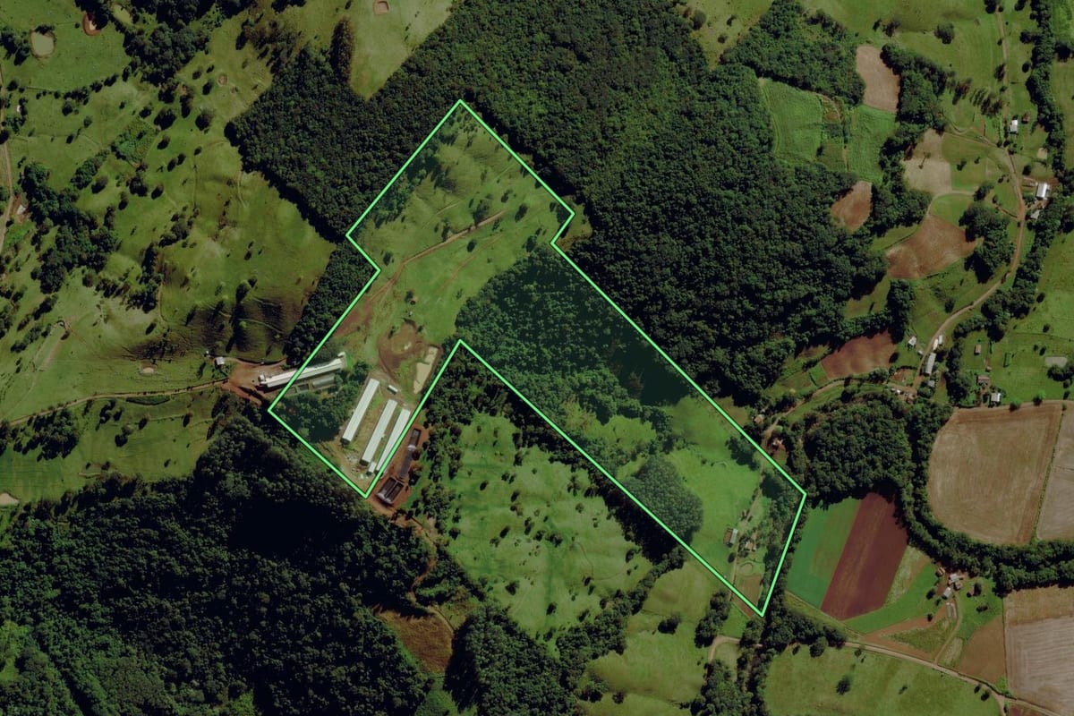 Imagem de satélite do imóvel rural em Santa Terezinha do Progresso (SC), com o contorno declarado no CAR desenhado por cima.