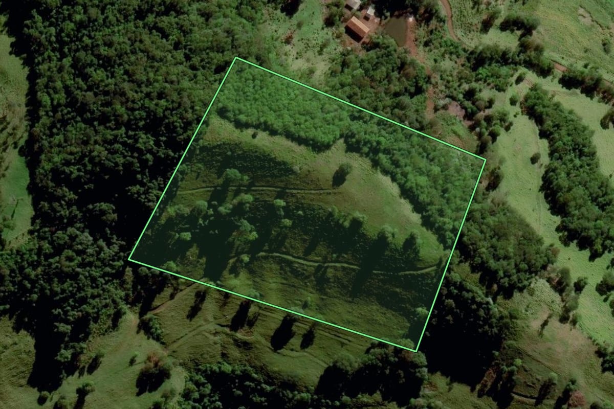 Imagem de satélite do imóvel rural em Santa Terezinha do Progresso (SC), com o contorno declarado no CAR desenhado por cima.