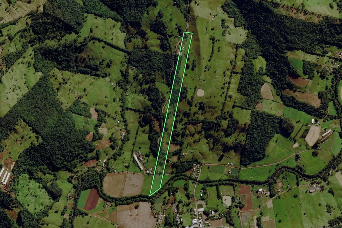 Imagem de satélite do imóvel rural em Santa Terezinha do Progresso (SC), com o contorno declarado no CAR desenhado por cima.