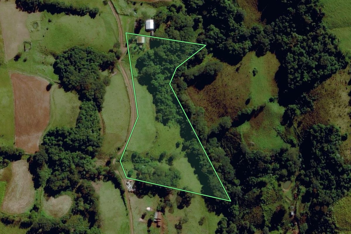 Imagem de satélite do imóvel rural em Santa Terezinha do Progresso (SC), com o contorno declarado no CAR desenhado por cima.