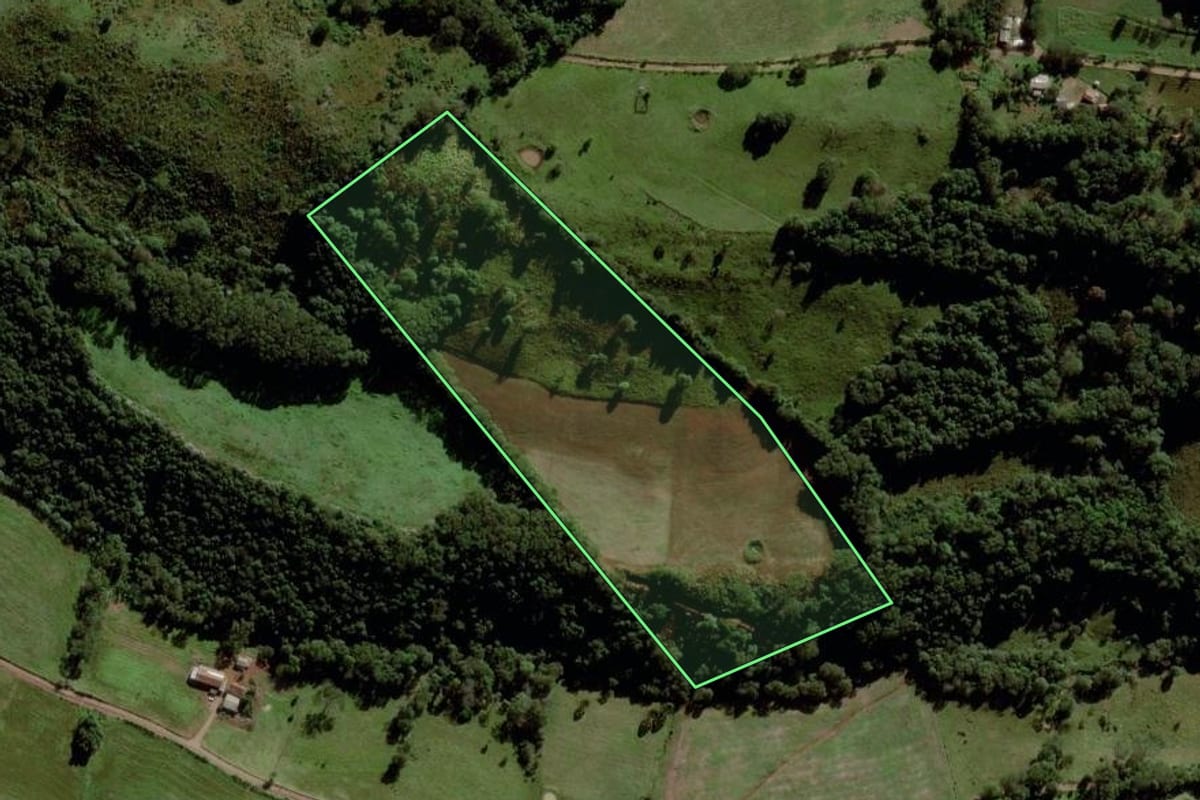Imagem de satélite do imóvel rural em Santa Terezinha do Progresso (SC), com o contorno declarado no CAR desenhado por cima.
