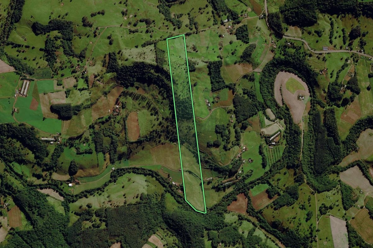 Imagem de satélite do imóvel rural em Santa Terezinha do Progresso (SC), com o contorno declarado no CAR desenhado por cima.