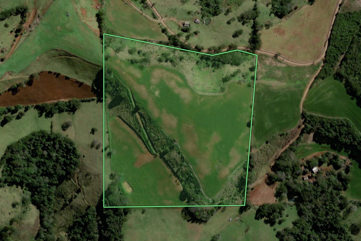 Imagem de satélite do imóvel rural em Santiago do Sul (SC), com o contorno declarado no CAR desenhado por cima.
