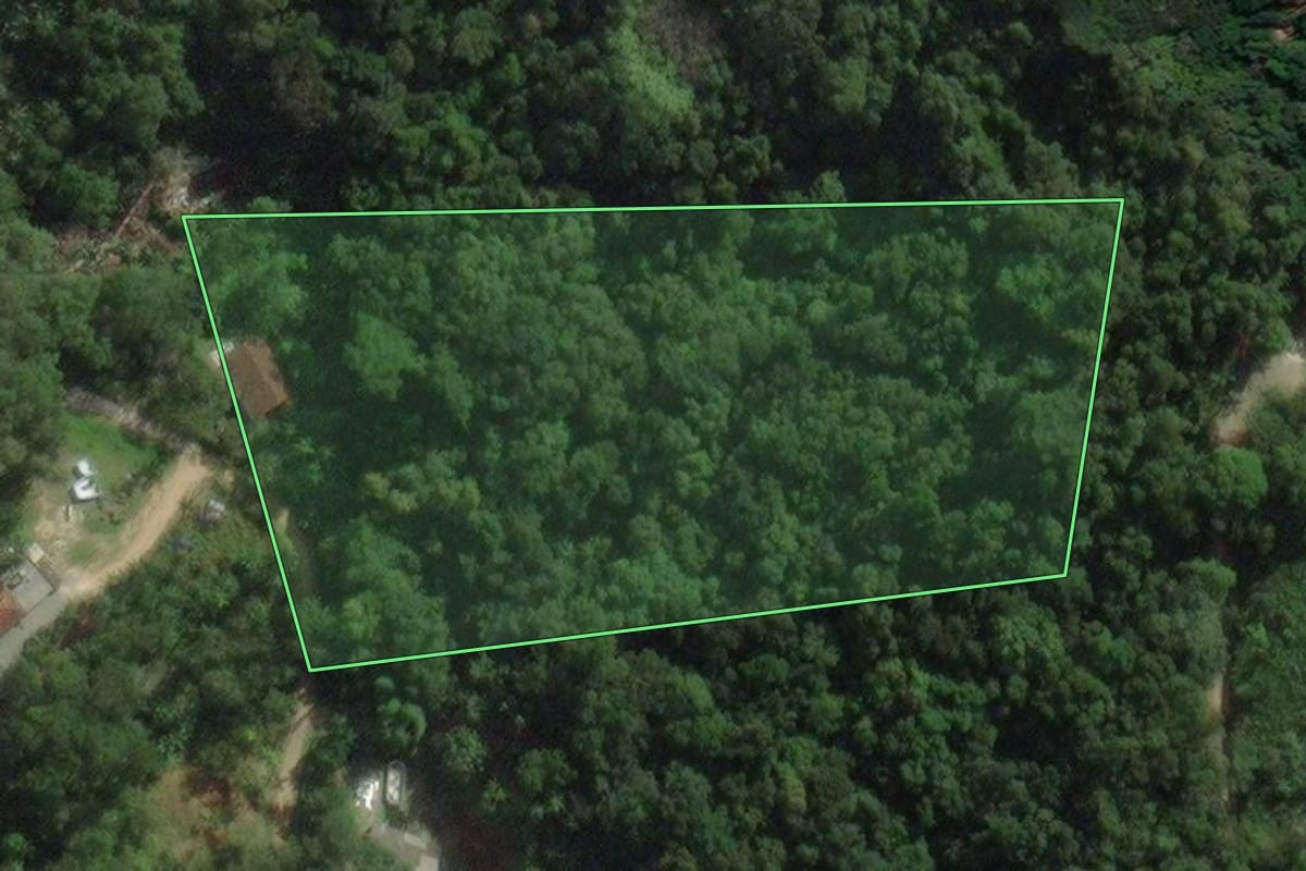Imagem de satélite do imóvel rural em Santo Amaro da Imperatriz (SC), com o contorno declarado no CAR desenhado por cima.