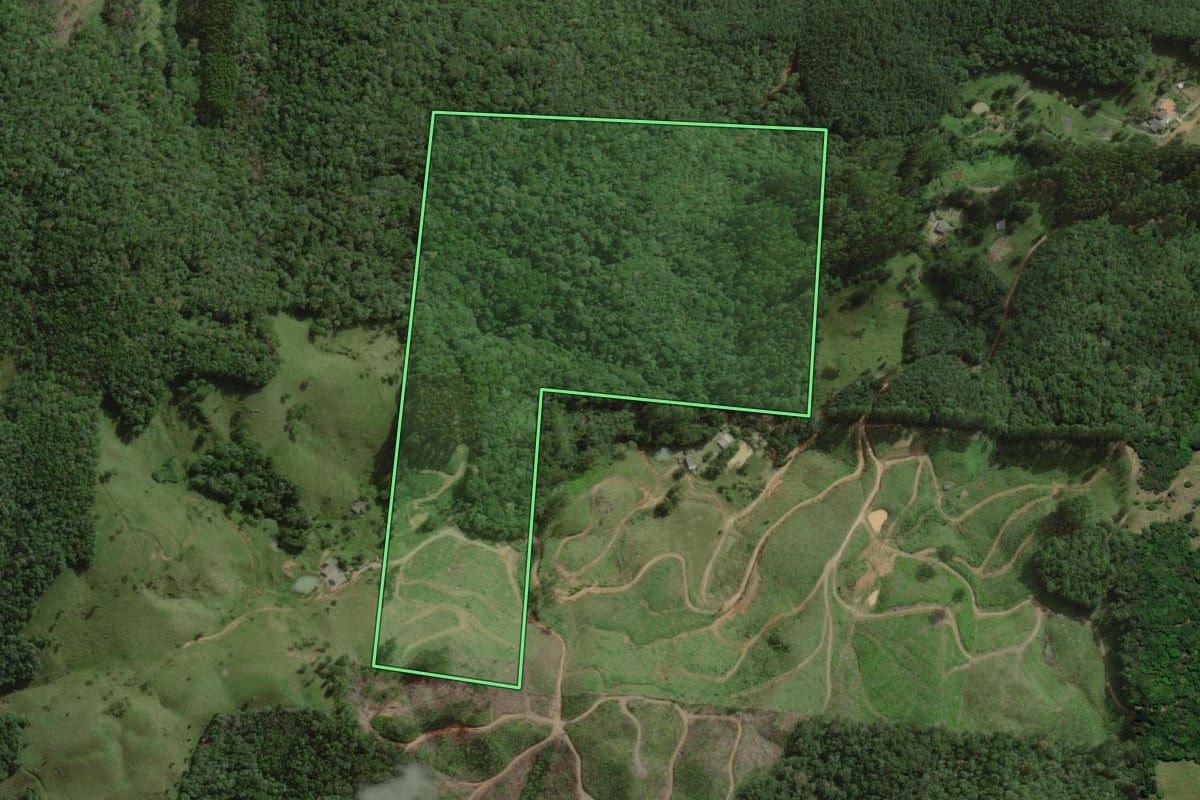 Imagem de satélite do imóvel rural em Santo Amaro da Imperatriz (SC), com o contorno declarado no CAR desenhado por cima.
