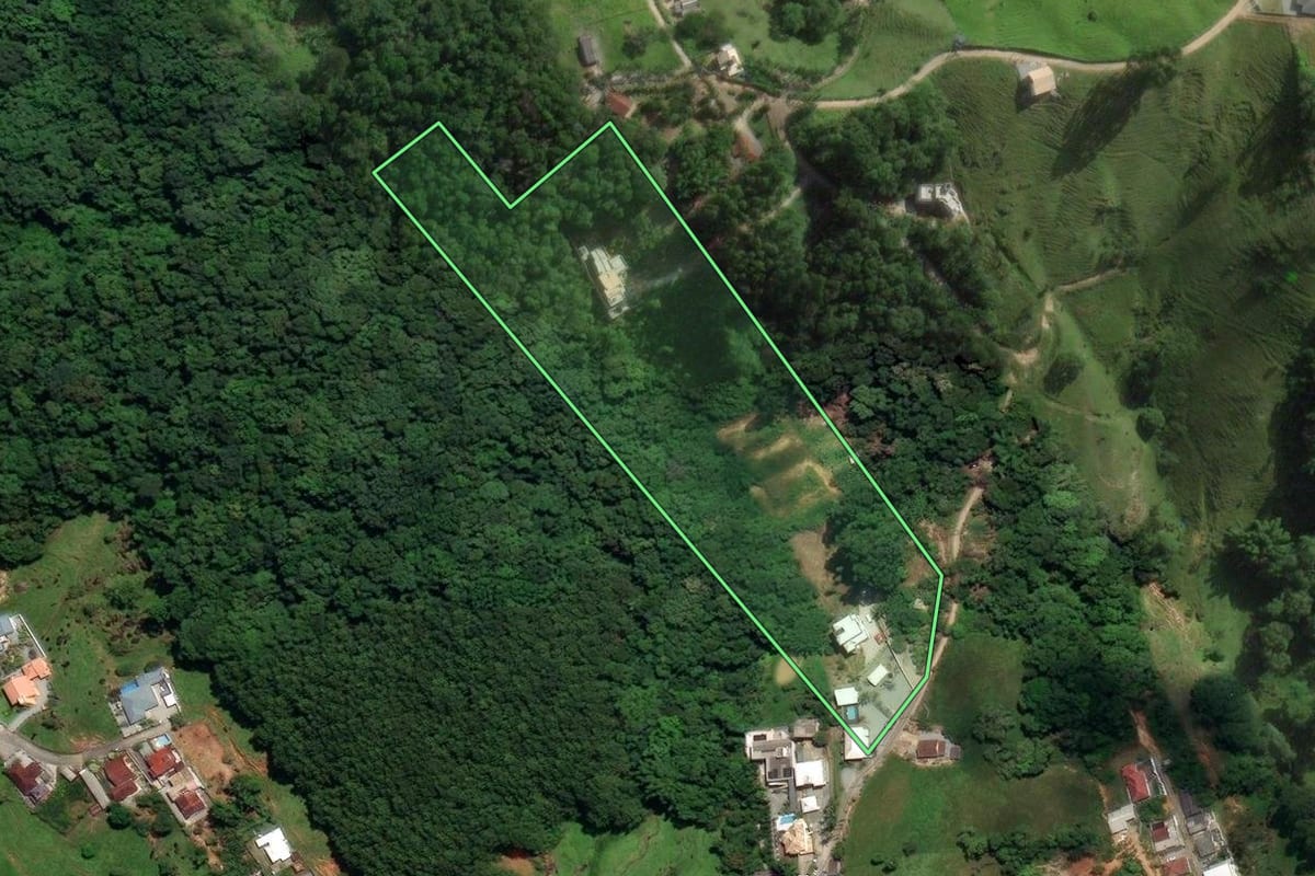 Imagem de satélite do imóvel rural em Santo Amaro da Imperatriz (SC), com o contorno declarado no CAR desenhado por cima.