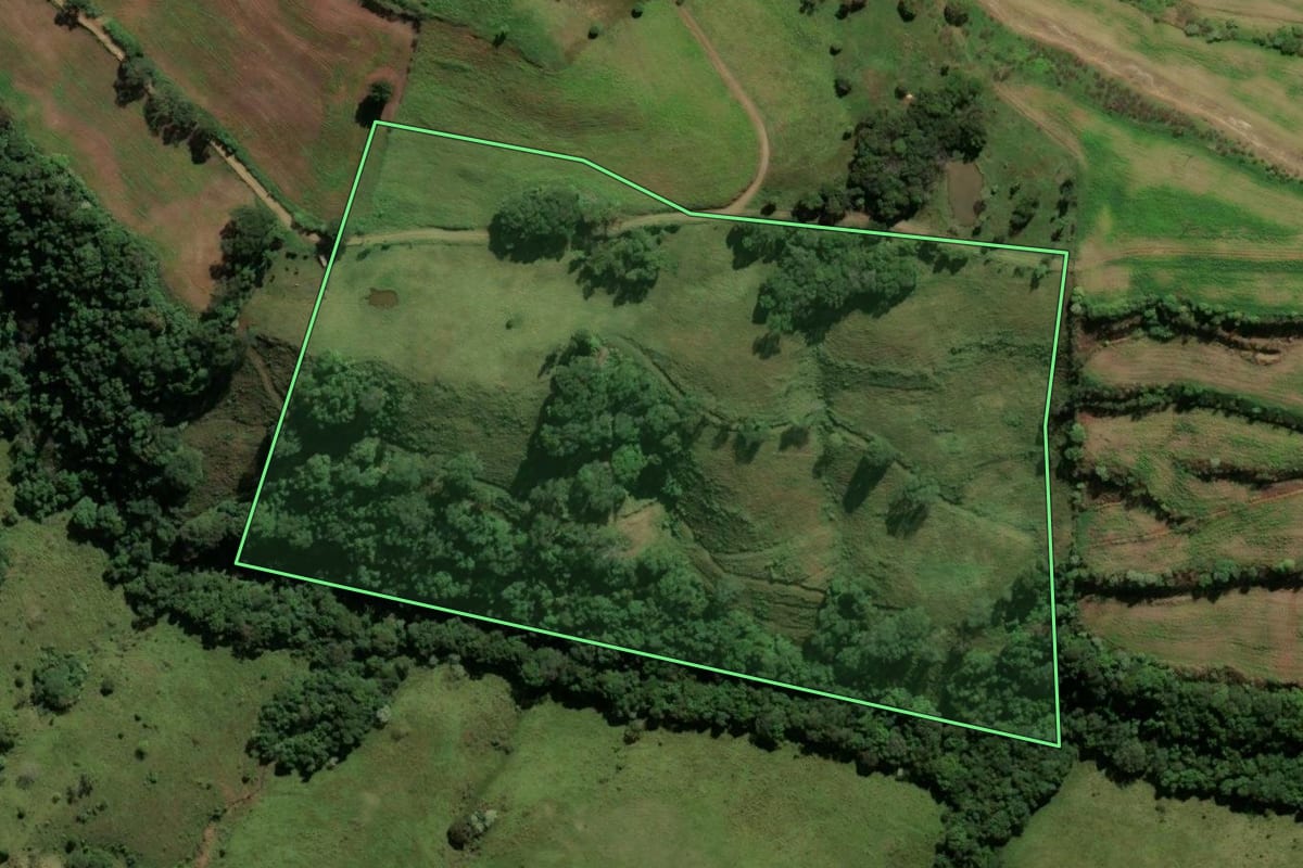Imagem de satélite do imóvel rural em São Bernardino (SC), com o contorno declarado no CAR desenhado por cima.