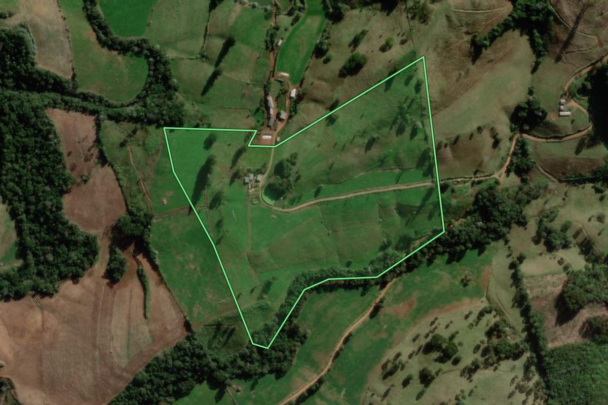 Imagem de satélite do imóvel rural em São Bernardino (SC), com o contorno declarado no CAR desenhado por cima.