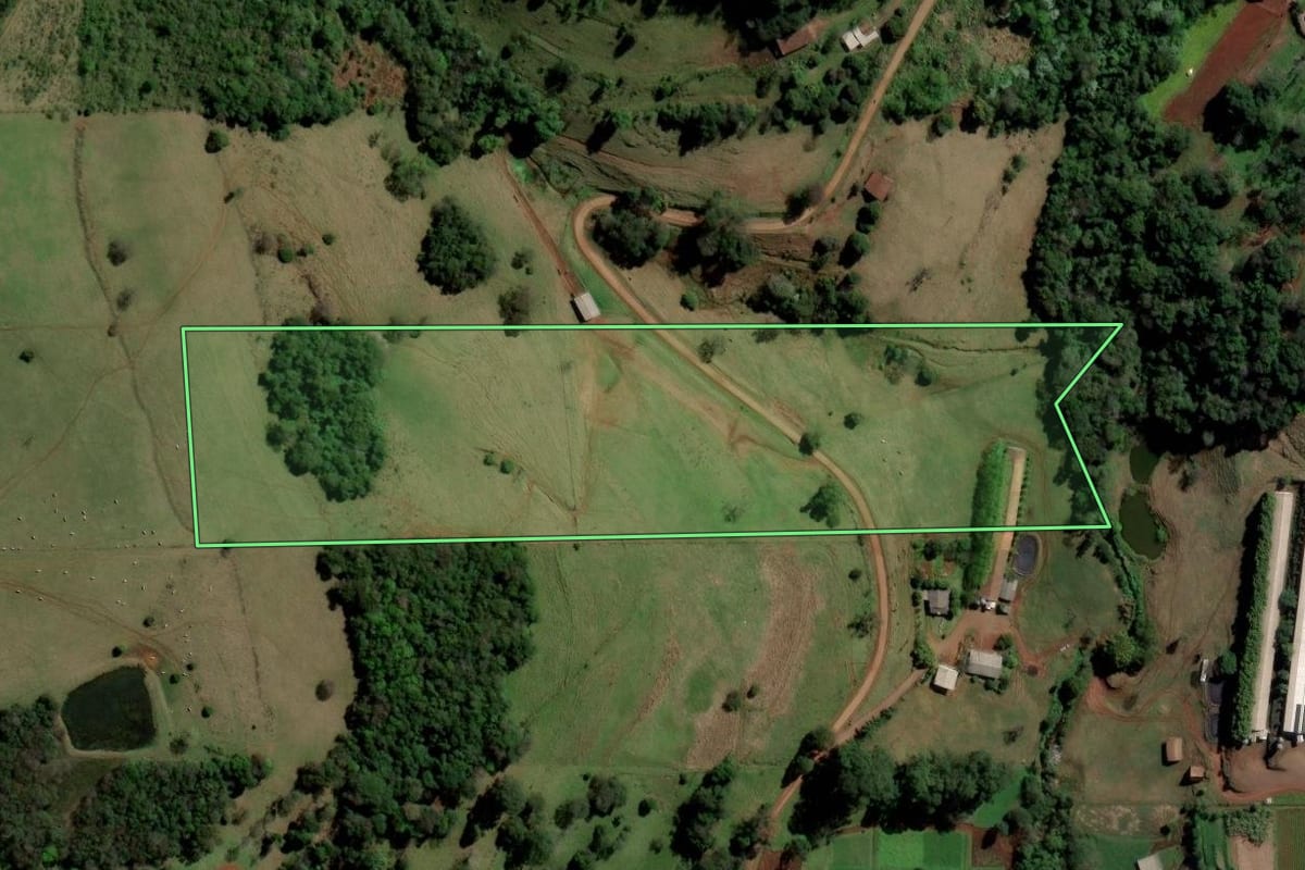 Imagem de satélite do imóvel rural em São Carlos (SC), com o contorno declarado no CAR desenhado por cima.