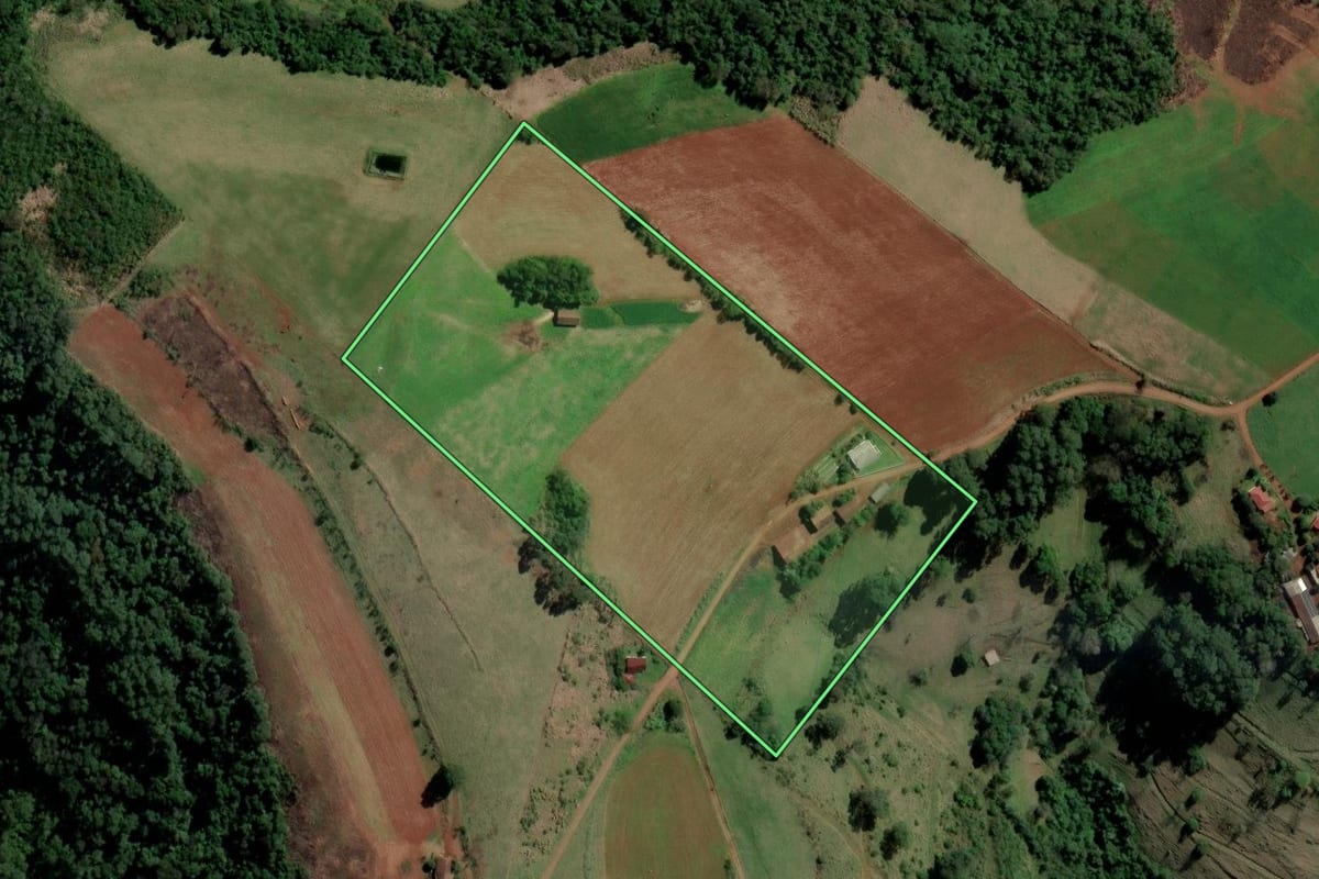 Imagem de satélite do imóvel rural em São Carlos (SC), com o contorno declarado no CAR desenhado por cima.