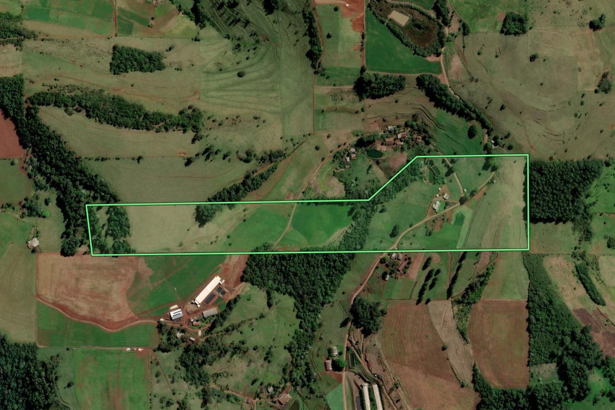 Imagem de satélite do imóvel rural em São Carlos (SC), com o contorno declarado no CAR desenhado por cima.