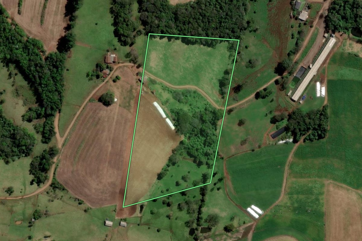 Imagem de satélite do imóvel rural em São Carlos (SC), com o contorno declarado no CAR desenhado por cima.