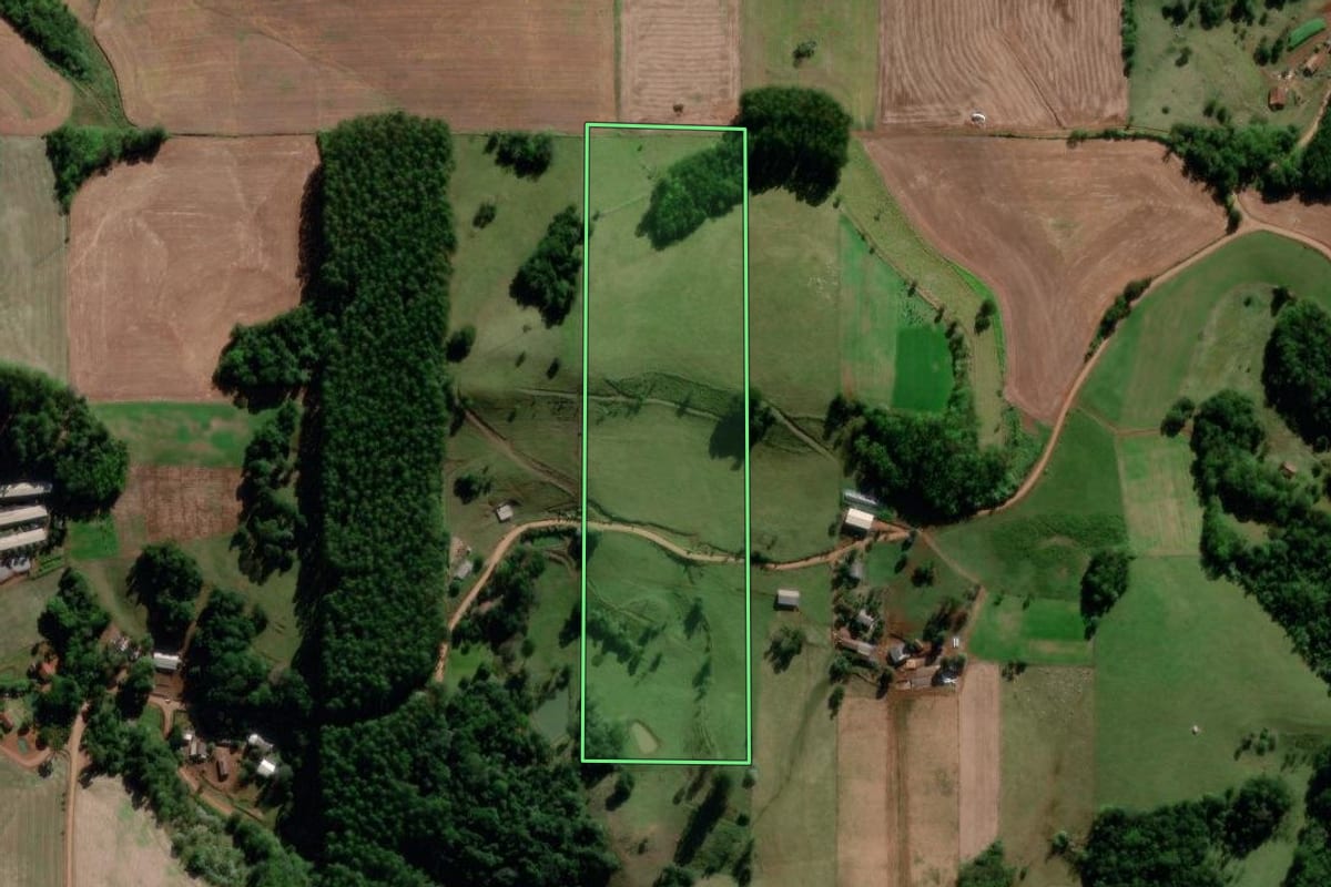 Imagem de satélite do imóvel rural em São Carlos (SC), com o contorno declarado no CAR desenhado por cima.