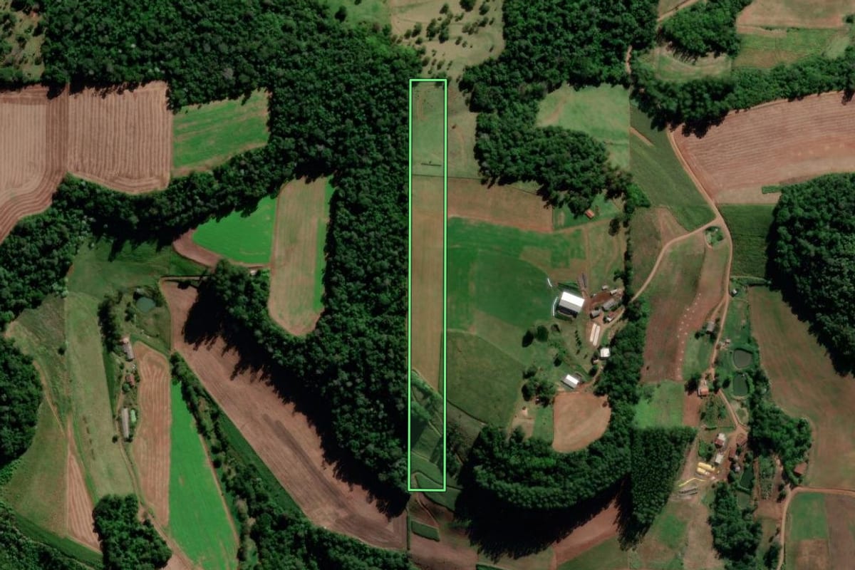 Imagem de satélite do imóvel rural em São Carlos (SC), com o contorno declarado no CAR desenhado por cima.