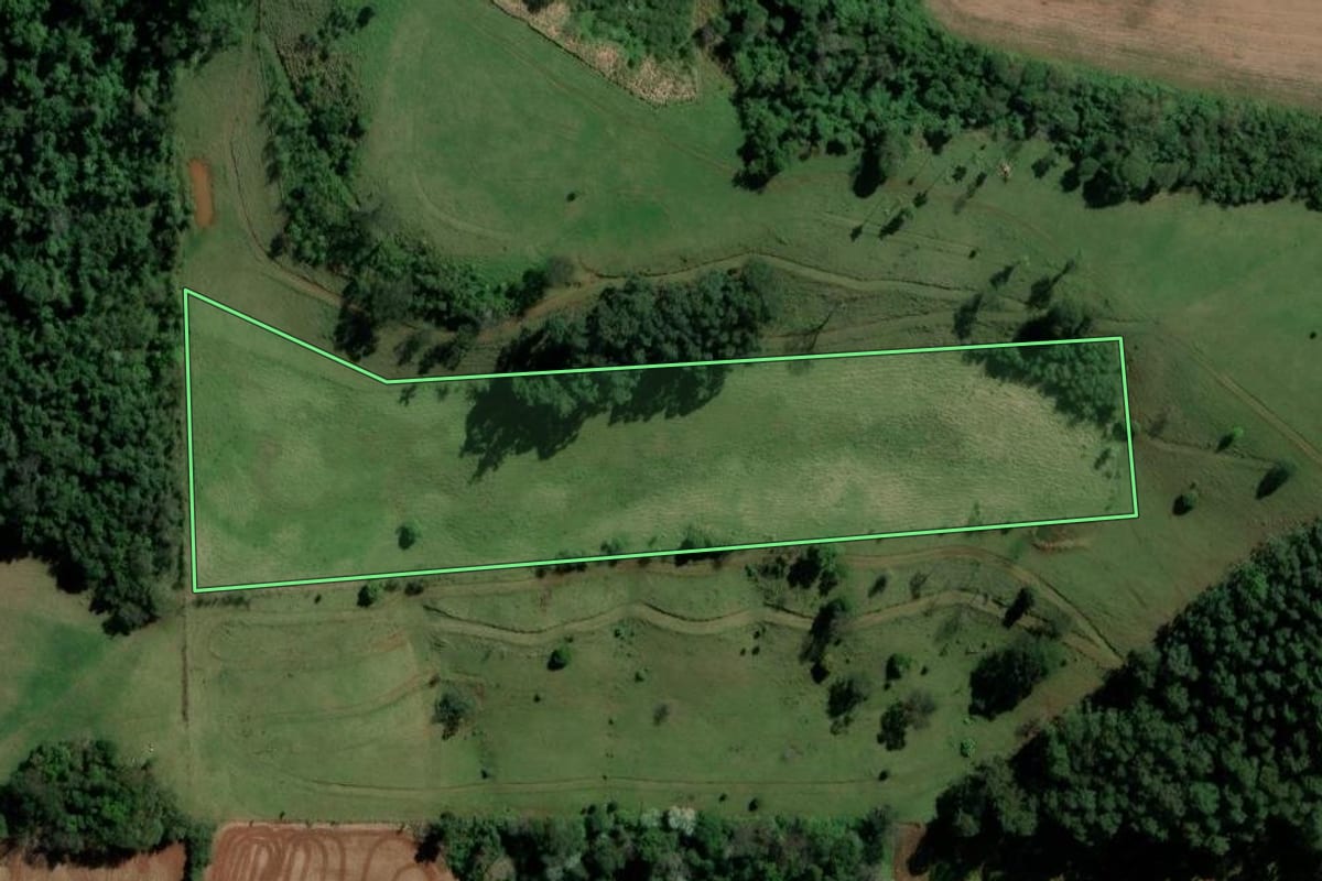 Imagem de satélite do imóvel rural em São Carlos (SC), com o contorno declarado no CAR desenhado por cima.