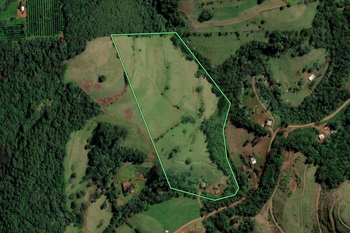 Imagem de satélite do imóvel rural em São Carlos (SC), com o contorno declarado no CAR desenhado por cima.
