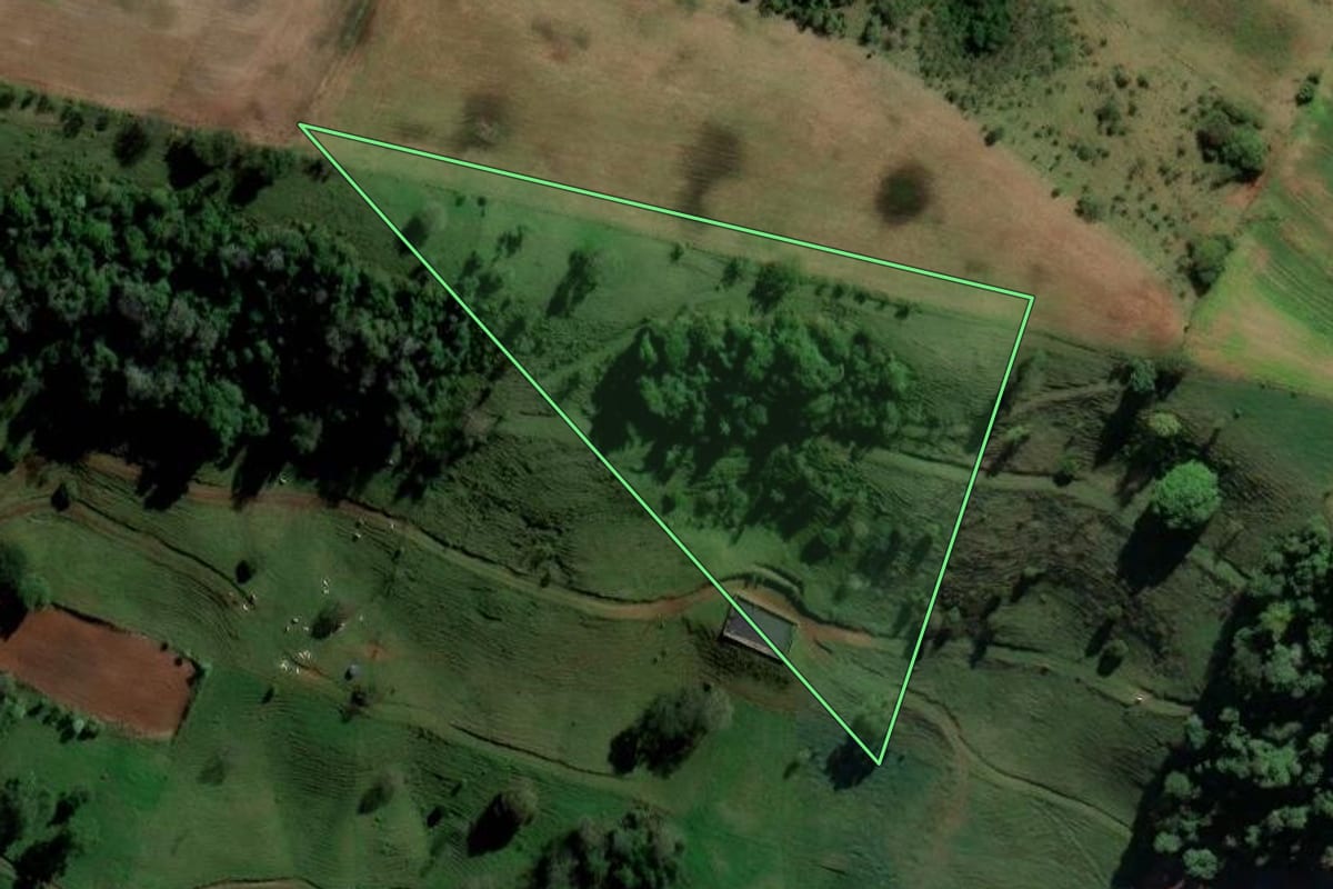 Imagem de satélite do imóvel rural em São Carlos (SC), com o contorno declarado no CAR desenhado por cima.