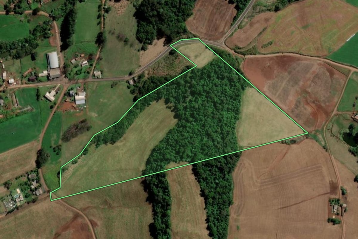 Imagem de satélite do imóvel rural em São Carlos (SC), com o contorno declarado no CAR desenhado por cima.