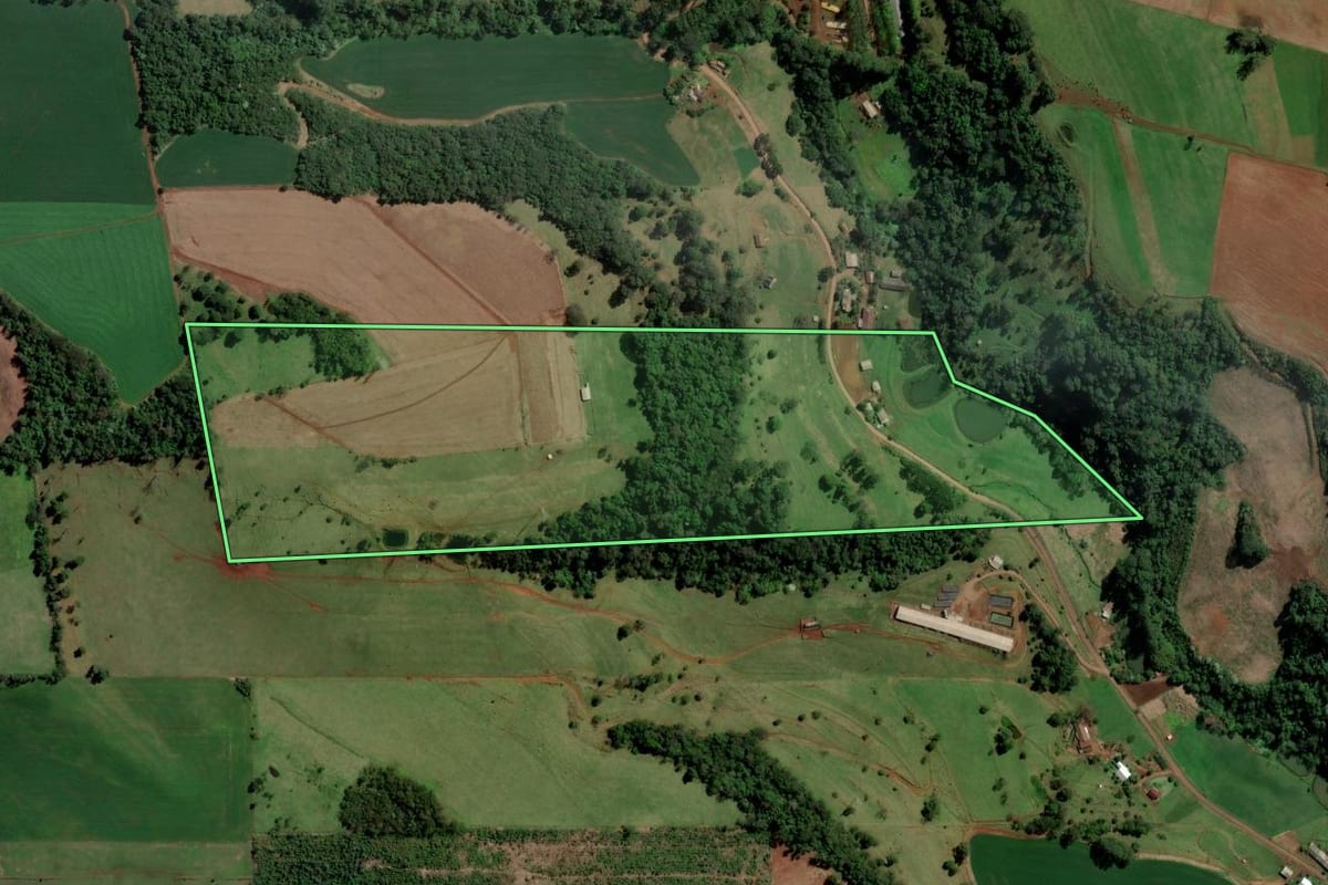 Imagem de satélite do imóvel rural em São Carlos (SC), com o contorno declarado no CAR desenhado por cima.