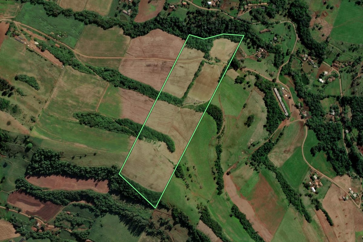 Imagem de satélite do imóvel rural em São Carlos (SC), com o contorno declarado no CAR desenhado por cima.