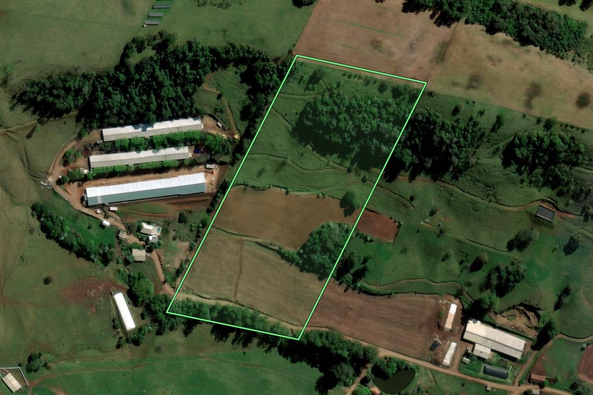 Imagem de satélite do imóvel rural em São Carlos (SC), com o contorno declarado no CAR desenhado por cima.