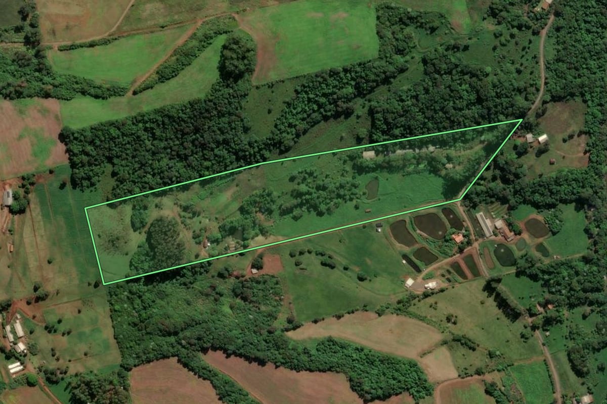 Imagem de satélite do imóvel rural em São Carlos (SC), com o contorno declarado no CAR desenhado por cima.