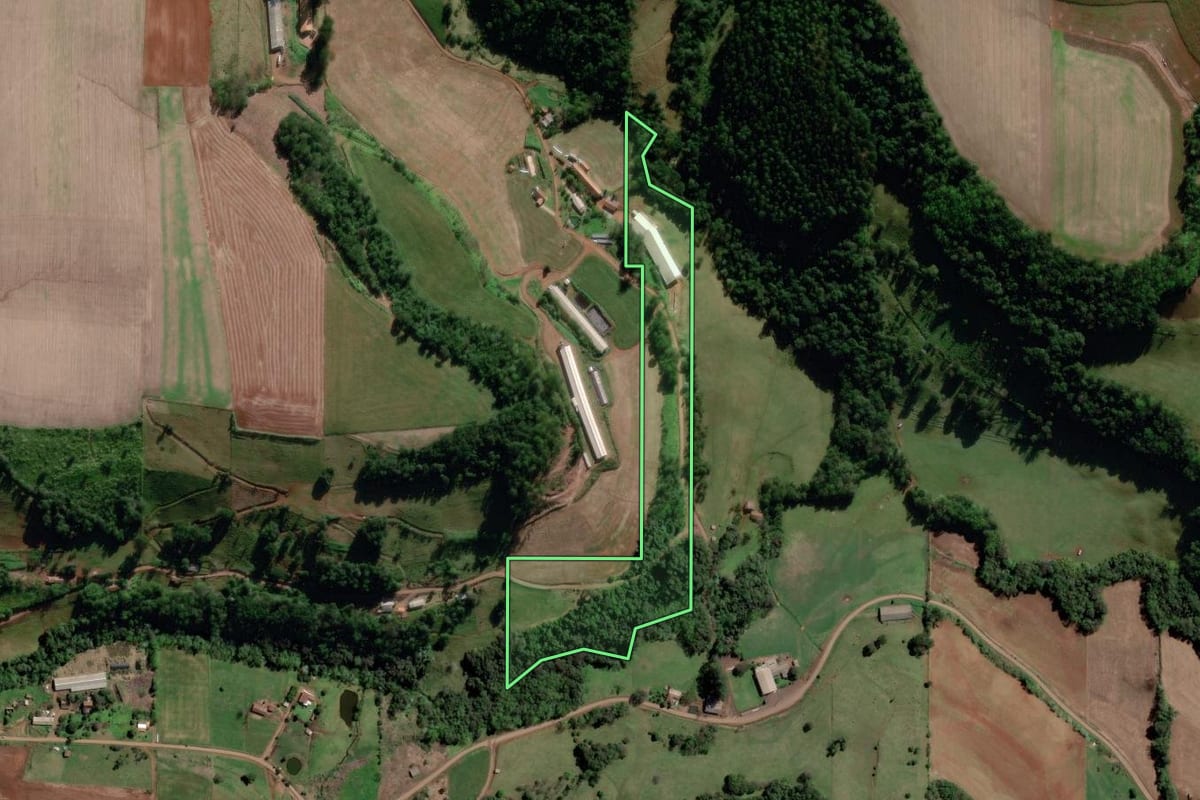 Imagem de satélite do imóvel rural em São Carlos (SC), com o contorno declarado no CAR desenhado por cima.