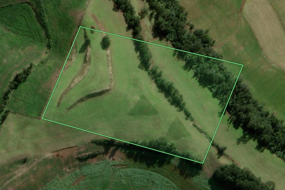 Imagem de satélite do imóvel rural em São Domingos (SC), com o contorno declarado no CAR desenhado por cima.