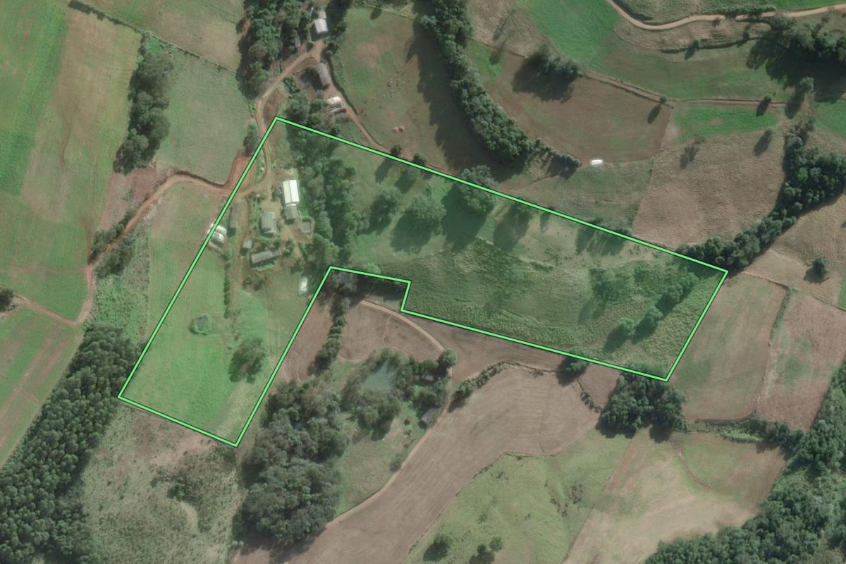 Imagem de satélite do imóvel rural em São Domingos (SC), com o contorno declarado no CAR desenhado por cima.