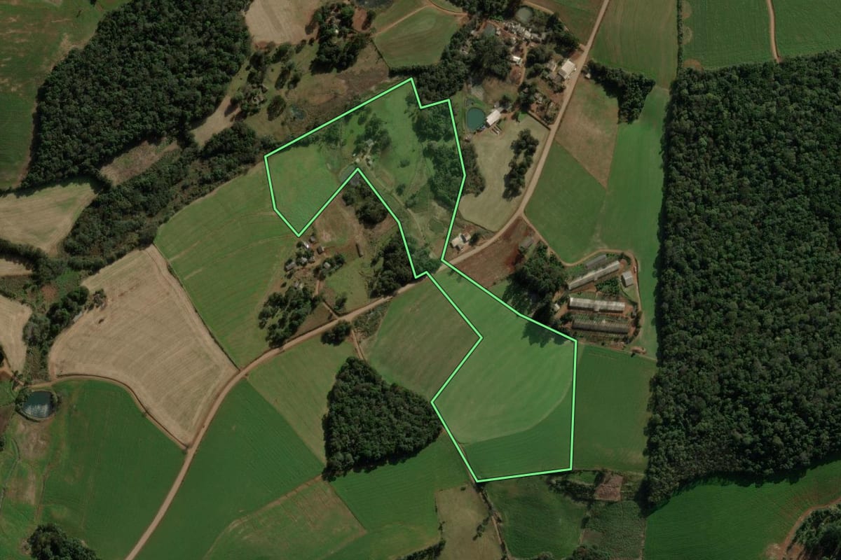Imagem de satélite do imóvel rural em São Domingos (SC), com o contorno declarado no CAR desenhado por cima.