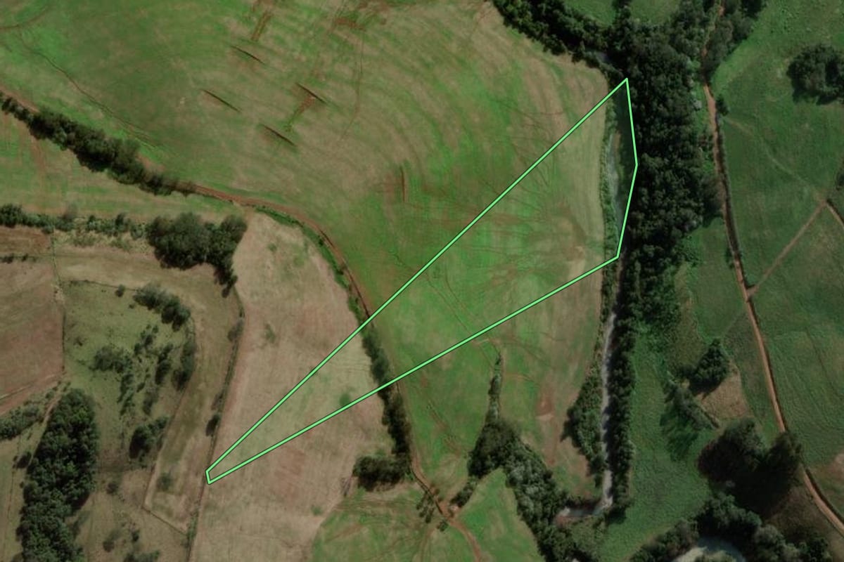 Imagem de satélite do imóvel rural em São Domingos (SC), com o contorno declarado no CAR desenhado por cima.
