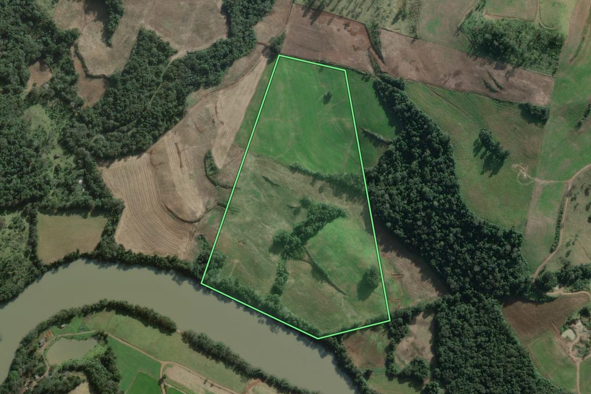 Imagem de satélite do imóvel rural em São Domingos (SC), com o contorno declarado no CAR desenhado por cima.