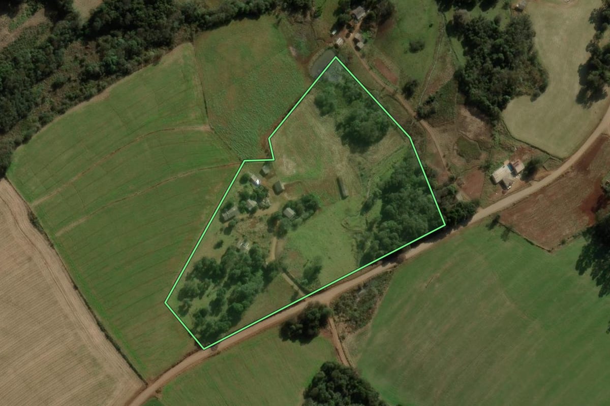 Imagem de satélite do imóvel rural em São Domingos (SC), com o contorno declarado no CAR desenhado por cima.